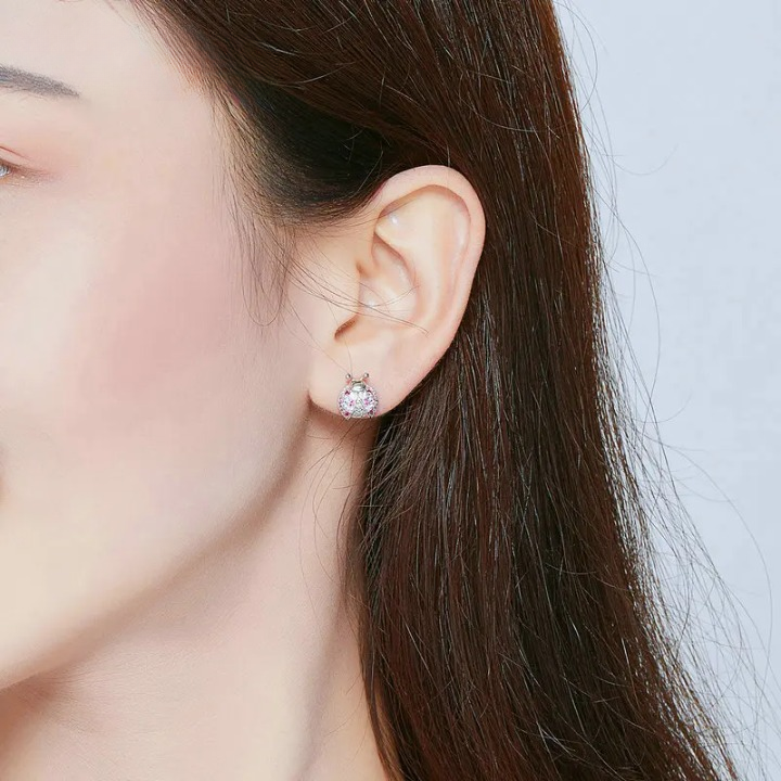 Lieveheersbeestje Oorbellen Zilverkleurig met Strass - Mijn Oorbellen