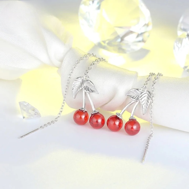 Kersen Oorbellen met Ketting - Mijn Oorbellen