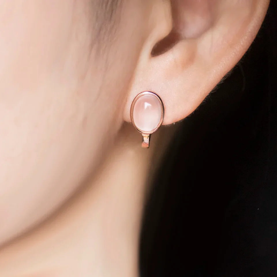 Ovale Rozenkwarts Oorbellen - Mijn Oorbellen