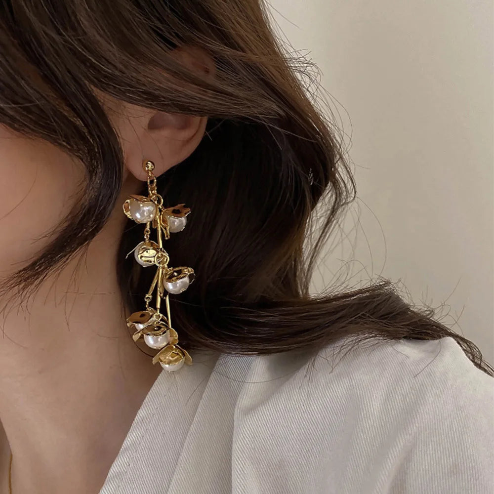 Oorbellen Bloem Hanger Met Parel - Mijn Oorbellen