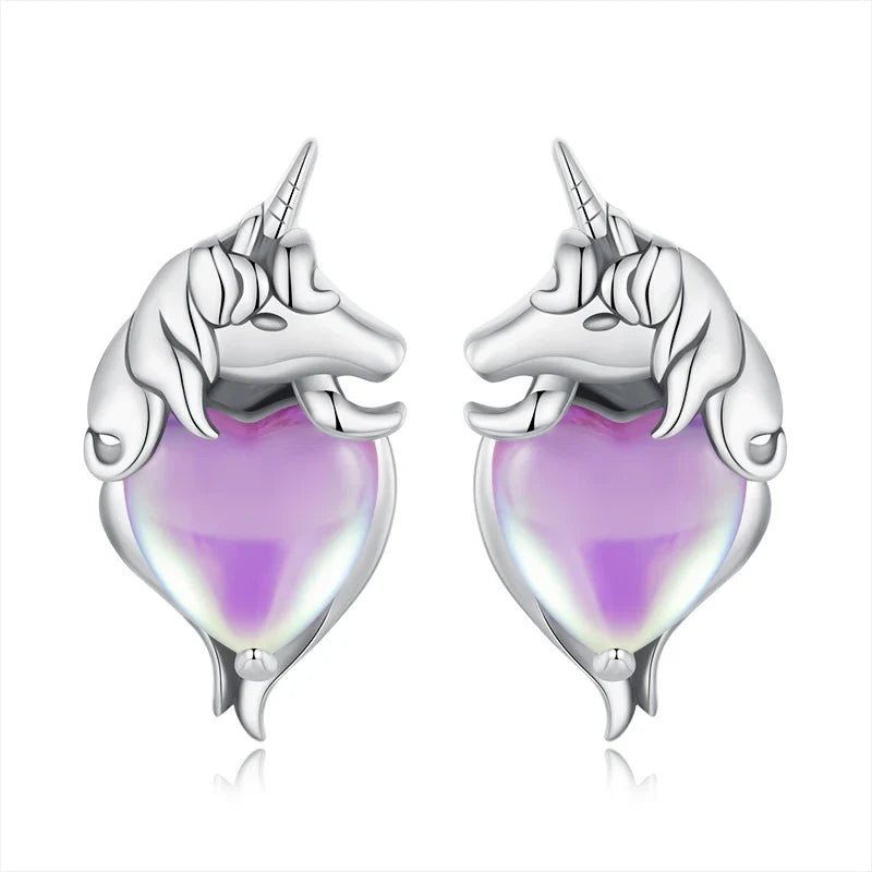 Eenhoorn Oorbellen Paarse Steen - Mijn Oorbellen