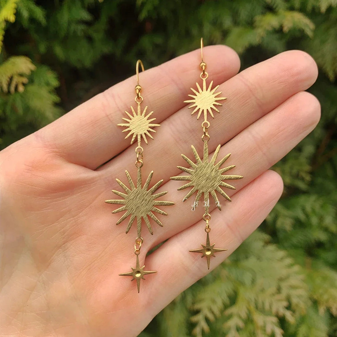 Lange Zonneoorbellen van Messing - Mijn Oorbellen