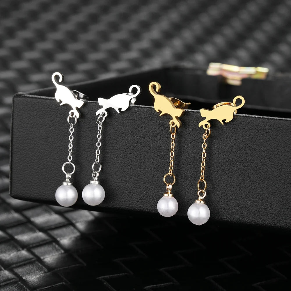 Oorbellen Kat Hanger Parel - Mijn Oorbellen