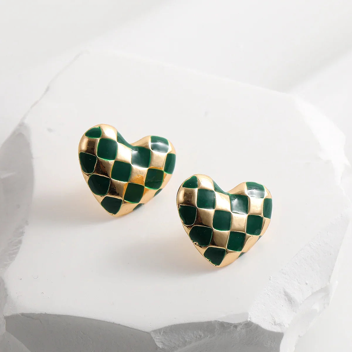 Hartvormige Damesoorbellen met Schachbordpatroon - Mijn Oorbellen