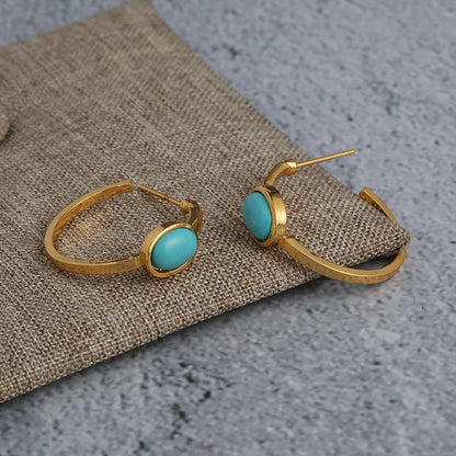 Gouden Creolen Oorbellen met Turquoise