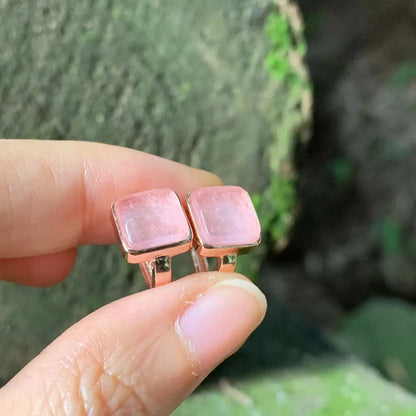 Oorbellen Vierkant Rozenkwarts - Mijn Oorbellen