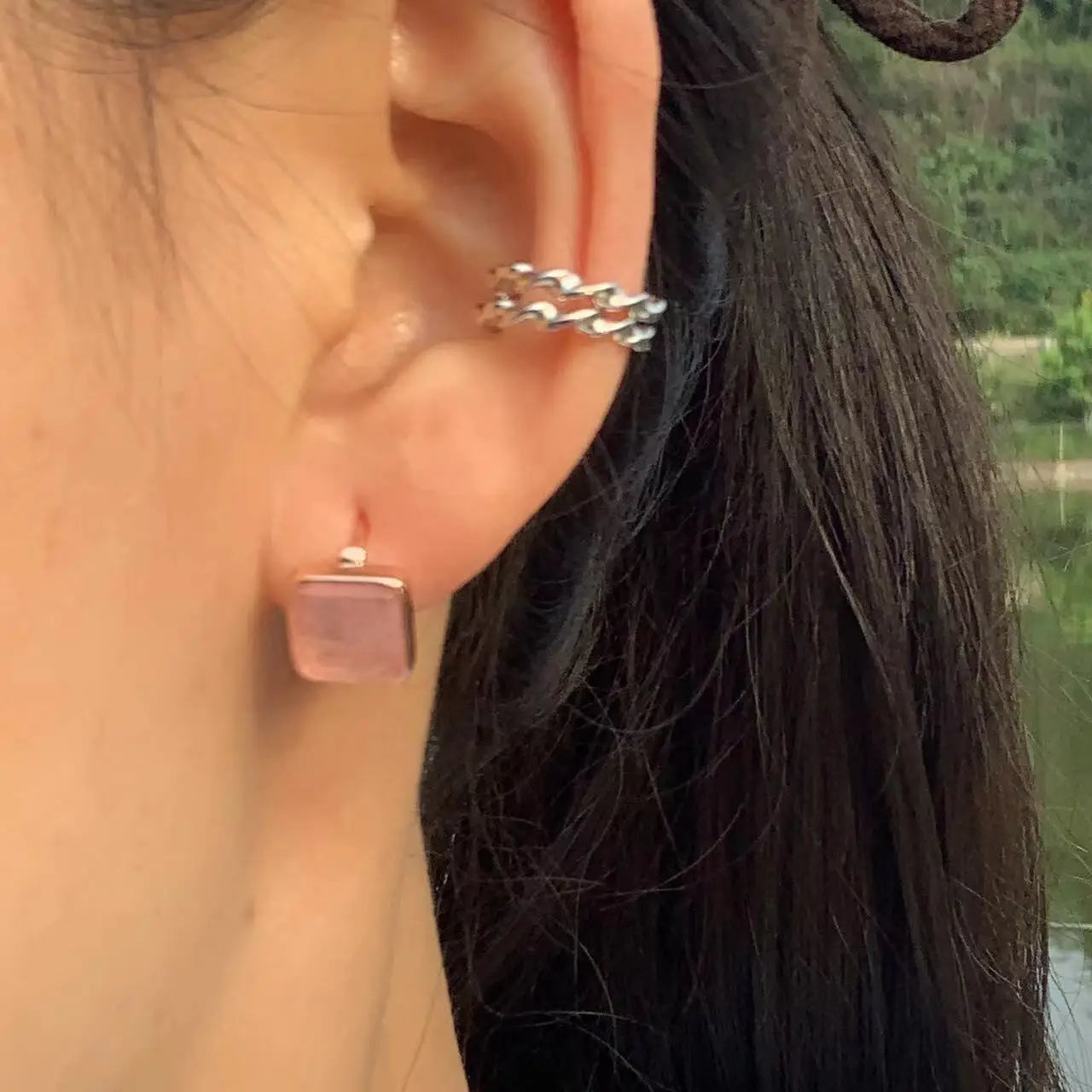 Oorbellen Vierkant Rozenkwarts - Mijn Oorbellen