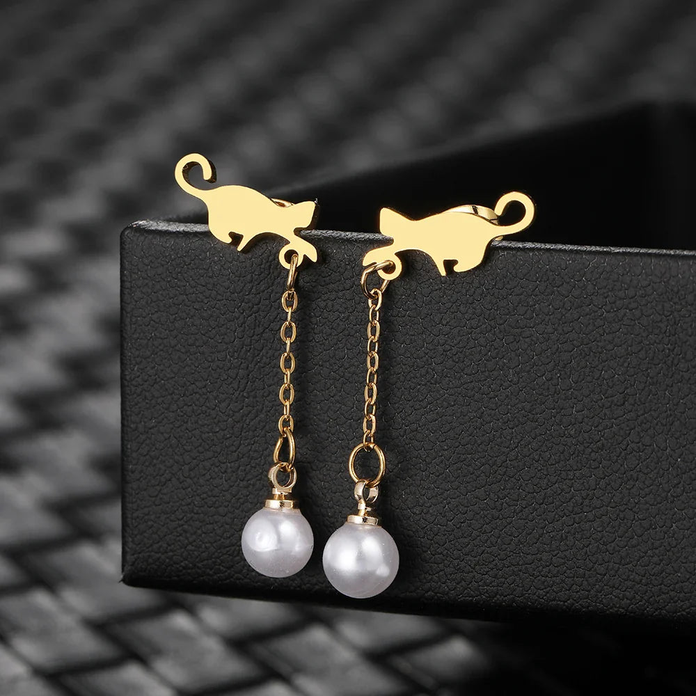 Oorbellen Kat Hanger Parel - Mijn Oorbellen
