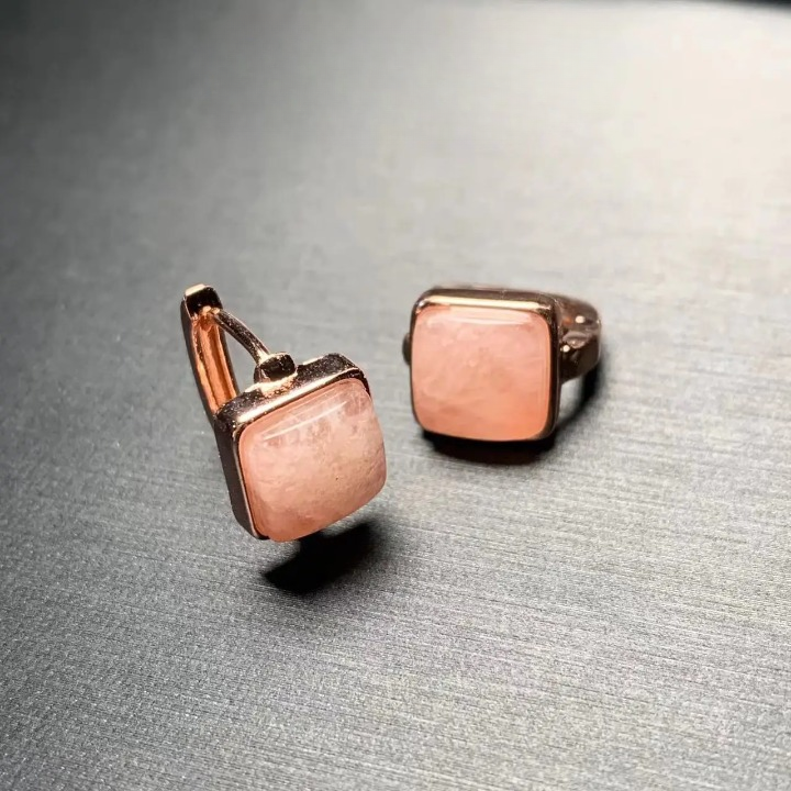 Oorbellen Vierkant Rozenkwarts - Mijn Oorbellen