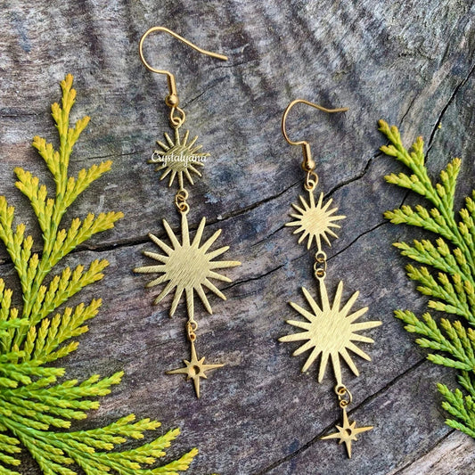 Lange Zonneoorbellen van Messing - Mijn Oorbellen